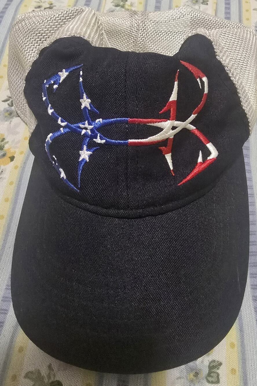 Under Armour Hat Cap Adjustable Red White Blue Fish Hooks
